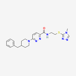 molecular formula C22H27N7OS B2898728 6-(4-benzylpiperidin-1-yl)-N-(2-((4-methyl-4H-1,2,4-triazol-3-yl)thio)ethyl)pyridazine-3-carboxamide CAS No. 1396791-24-4