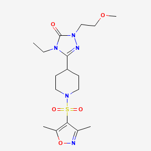 molecular formula C17H27N5O5S B2898745 3-(1-((3,5-dimethylisoxazol-4-yl)sulfonyl)piperidin-4-yl)-4-ethyl-1-(2-methoxyethyl)-1H-1,2,4-triazol-5(4H)-one CAS No. 1797586-03-8
