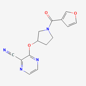 molecular formula C14H12N4O3 B2898747 3-((1-(Furan-3-carbonyl)pyrrolidin-3-yl)oxy)pyrazine-2-carbonitrile CAS No. 2034206-51-2