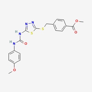 molecular formula C19H18N4O4S2 B2898750 Methyl 4-(((5-(3-(4-methoxyphenyl)ureido)-1,3,4-thiadiazol-2-yl)thio)methyl)benzoate CAS No. 922671-91-8