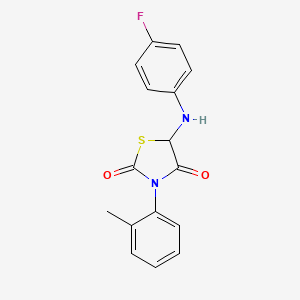 molecular formula C16H13FN2O2S B2898764 5-[(4-Fluorophenyl)amino]-3-(2-methylphenyl)-1,3-thiazolidine-2,4-dione CAS No. 1008971-09-2