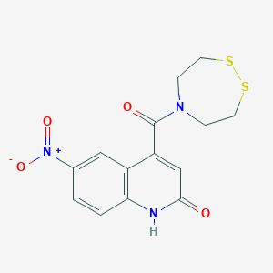molecular formula C14H13N3O4S2 B2898767 4-(1,2,5-Dithiazepane-5-carbonyl)-6-nitro-1,2-dihydroquinolin-2-one CAS No. 1445700-94-6