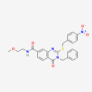 molecular formula C26H24N4O5S B2898776 3-benzyl-N-(2-methoxyethyl)-2-((4-nitrobenzyl)thio)-4-oxo-3,4-dihydroquinazoline-7-carboxamide CAS No. 1115485-26-1