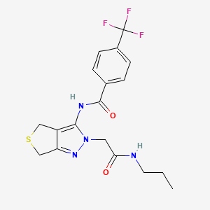 molecular formula C18H19F3N4O2S B2898777 N-(2-(2-oxo-2-(propylamino)ethyl)-4,6-dihydro-2H-thieno[3,4-c]pyrazol-3-yl)-4-(trifluoromethyl)benzamide CAS No. 1105202-17-2