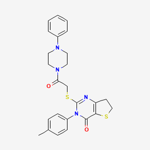molecular formula C25H26N4O2S2 B2898782 2-((2-oxo-2-(4-phenylpiperazin-1-yl)ethyl)thio)-3-(p-tolyl)-6,7-dihydrothieno[3,2-d]pyrimidin-4(3H)-one CAS No. 850915-25-2