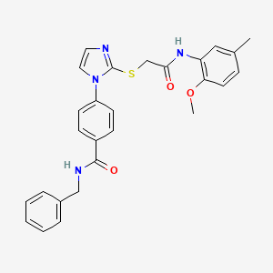 molecular formula C27H26N4O3S B2898799 N-benzyl-4-(2-((2-((2-methoxy-5-methylphenyl)amino)-2-oxoethyl)thio)-1H-imidazol-1-yl)benzamide CAS No. 1207056-95-8