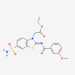 molecular formula C19H19N3O6S2 B2898844 (Z)-ethyl 2-(2-((3-methoxybenzoyl)imino)-6-sulfamoylbenzo[d]thiazol-3(2H)-yl)acetate CAS No. 865247-59-2