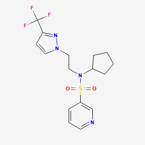 molecular formula C16H19F3N4O2S B2898847 N-cyclopentyl-N-(2-(3-(trifluoromethyl)-1H-pyrazol-1-yl)ethyl)pyridine-3-sulfonamide CAS No. 2034507-00-9