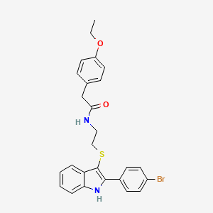 molecular formula C26H25BrN2O2S B2898848 N-[2-[[2-(4-bromophenyl)-1H-indol-3-yl]sulfanyl]ethyl]-2-(4-ethoxyphenyl)acetamide CAS No. 1022672-92-9