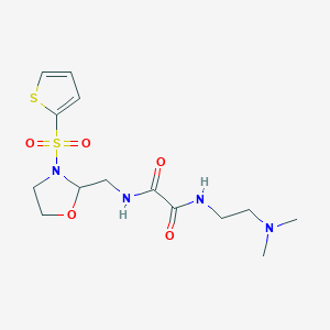 molecular formula C14H22N4O5S2 B2898851 N1-(2-(dimethylamino)ethyl)-N2-((3-(thiophen-2-ylsulfonyl)oxazolidin-2-yl)methyl)oxalamide CAS No. 874804-65-6