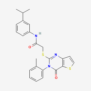 molecular formula C24H23N3O2S2 B2898854 2-{[3-(2-methylphenyl)-4-oxo-3,4-dihydrothieno[3,2-d]pyrimidin-2-yl]sulfanyl}-N-[3-(propan-2-yl)phenyl]acetamide CAS No. 1291844-42-2