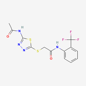 molecular formula C13H11F3N4O2S2 B2898865 2-((5-acetamido-1,3,4-thiadiazol-2-yl)thio)-N-(2-(trifluoromethyl)phenyl)acetamide CAS No. 392296-79-6