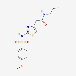 molecular formula C15H19N3O4S2 B2898869 2-(2-(4-methoxyphenylsulfonamido)thiazol-4-yl)-N-propylacetamide CAS No. 921995-46-2