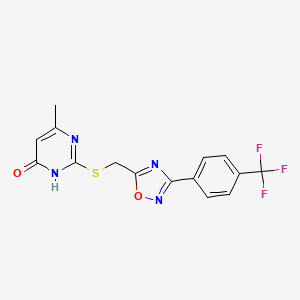 molecular formula C15H11F3N4O2S B2898880 6-Methyl-2-[({3-[4-(trifluoromethyl)phenyl]-1,2,4-oxadiazol-5-yl}methyl)sulfanyl]-4-pyrimidinol CAS No. 1226455-00-0