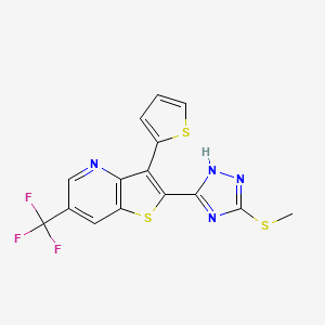 molecular formula C15H9F3N4S3 B2898883 methyl 5-[3-(2-thienyl)-6-(trifluoromethyl)thieno[3,2-b]pyridin-2-yl]-4H-1,2,4-triazol-3-yl sulfide CAS No. 478066-09-0