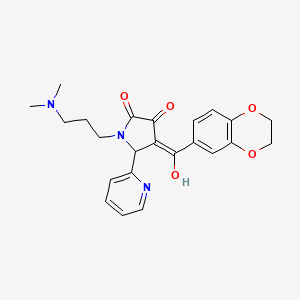 molecular formula C23H25N3O5 B2898885 4-(2,3-dihydrobenzo[b][1,4]dioxine-6-carbonyl)-1-(3-(dimethylamino)propyl)-3-hydroxy-5-(pyridin-2-yl)-1H-pyrrol-2(5H)-one CAS No. 618405-36-0