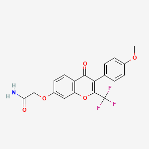 molecular formula C19H14F3NO5 B2898897 2-((3-(4-methoxyphenyl)-4-oxo-2-(trifluoromethyl)-4H-chromen-7-yl)oxy)acetamide CAS No. 844645-92-7