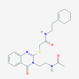 molecular formula C22H28N4O3S B2898899 2-((3-(2-acetamidoethyl)-4-oxo-3,4-dihydroquinazolin-2-yl)thio)-N-(2-(cyclohex-1-en-1-yl)ethyl)acetamide CAS No. 422279-82-1