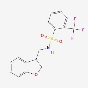 molecular formula C16H14F3NO3S B2898920 N-[(2,3-dihydro-1-benzofuran-3-yl)methyl]-2-(trifluoromethyl)benzene-1-sulfonamide CAS No. 2097862-73-0