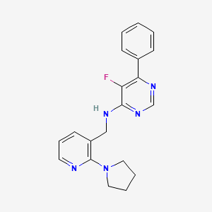 molecular formula C20H20FN5 B2898931 5-Fluoro-6-phenyl-N-[(2-pyrrolidin-1-ylpyridin-3-yl)methyl]pyrimidin-4-amine CAS No. 2415501-12-9