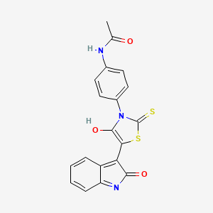 molecular formula C19H13N3O3S2 B2898934 N-{4-[(5Z)-4-oxo-5-(2-oxo-1,2-dihydro-3H-indol-3-ylidene)-2-thioxo-1,3-thiazolidin-3-yl]phenyl}acetamide CAS No. 868141-84-8