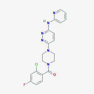 molecular formula C20H18ClFN6O B2898939 (2-Chloro-4-fluorophenyl)(4-(6-(pyridin-2-ylamino)pyridazin-3-yl)piperazin-1-yl)methanone CAS No. 1021038-79-8