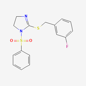 molecular formula C16H15FN2O2S2 B2898942 2-((3-fluorobenzyl)thio)-1-(phenylsulfonyl)-4,5-dihydro-1H-imidazole CAS No. 868216-71-1