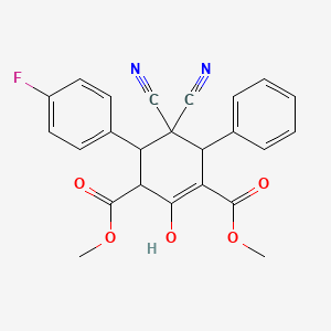 molecular formula C24H19FN2O5 B2898943 Dimethyl 5,5-dicyano-4-(4-fluorophenyl)-2-hydroxy-6-phenyl-1-cyclohexene-1,3-dicarboxylate CAS No. 1212220-50-2