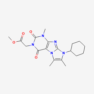 molecular formula C19H25N5O4 B2898973 Methyl 2-(6-cyclohexyl-4,7,8-trimethyl-1,3-dioxopurino[7,8-a]imidazol-2-yl)acetate CAS No. 877810-54-3