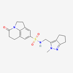 molecular formula C19H22N4O3S B2898986 N-((2-methyl-2,4,5,6-tetrahydrocyclopenta[c]pyrazol-3-yl)methyl)-4-oxo-2,4,5,6-tetrahydro-1H-pyrrolo[3,2,1-ij]quinoline-8-sulfonamide CAS No. 2034454-85-6