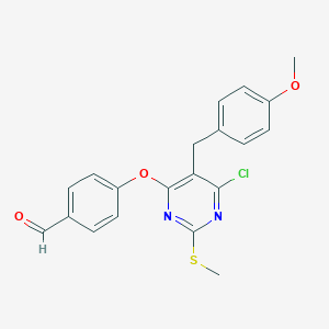 molecular formula C20H17ClN2O3S B2899009 4-[6-Chloro-5-[(4-methoxyphenyl)methyl]-2-methylsulfanylpyrimidin-4-yl]oxybenzaldehyde CAS No. 2411302-39-9