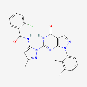 molecular formula C24H20ClN7O2 B2899067 2-chloro-N-(1-(1-(2,3-dimethylphenyl)-4-oxo-4,5-dihydro-1H-pyrazolo[3,4-d]pyrimidin-6-yl)-3-methyl-1H-pyrazol-5-yl)benzamide CAS No. 1172948-33-2