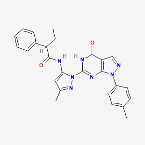 molecular formula C26H25N7O2 B2899122 N-(3-methyl-1-(4-oxo-1-(p-tolyl)-4,5-dihydro-1H-pyrazolo[3,4-d]pyrimidin-6-yl)-1H-pyrazol-5-yl)-2-phenylbutanamide CAS No. 1171537-33-9