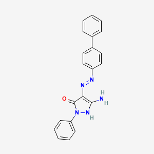 molecular formula C21H17N5O B2899129 (E)-4-(2-([1,1'-biphenyl]-4-yl)hydrazono)-3-amino-1-phenyl-1H-pyrazol-5(4H)-one CAS No. 300822-00-8