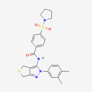 molecular formula C24H26N4O3S2 B2899138 N-(2-(3,4-dimethylphenyl)-4,6-dihydro-2H-thieno[3,4-c]pyrazol-3-yl)-4-(pyrrolidin-1-ylsulfonyl)benzamide CAS No. 681269-83-0