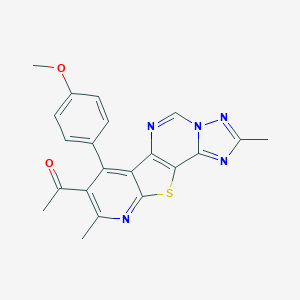 molecular formula C21H17N5O2S B289916 1-[7-(4-Methoxyphenyl)-2,9-dimethylpyrido[3',2':4,5]thieno[2,3-e][1,2,4]triazolo[1,5-c]pyrimidin-8-yl]ethanone 