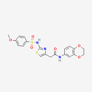 molecular formula C20H19N3O6S2 B2899163 N-(2,3-dihydro-1,4-benzodioxin-6-yl)-2-[(2Z)-2-{[(4-methoxyphenyl)sulfonyl]imino}-2,3-dihydro-1,3-thiazol-4-yl]acetamide CAS No. 922000-87-1