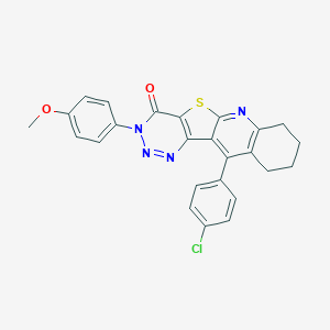 molecular formula C25H19ClN4O2S B289918 11-(4-chlorophenyl)-3-(4-methoxyphenyl)-7,8,9,10-tetrahydro[1,2,3]triazino[4',5':4,5]thieno[2,3-b]quinolin-4(3H)-one 