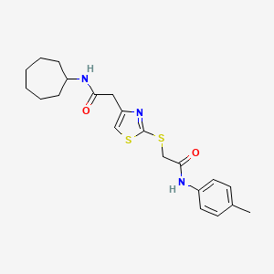 molecular formula C21H27N3O2S2 B2899181 N-cycloheptyl-2-(2-((2-oxo-2-(p-tolylamino)ethyl)thio)thiazol-4-yl)acetamide CAS No. 941921-93-3