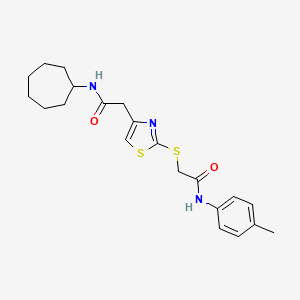 molecular formula C21H27N3O2S2 B2899181 2-({4-[(cycloheptylcarbamoyl)methyl]-1,3-thiazol-2-yl}sulfanyl)-N-(4-methylphenyl)acetamide CAS No. 941921-93-3