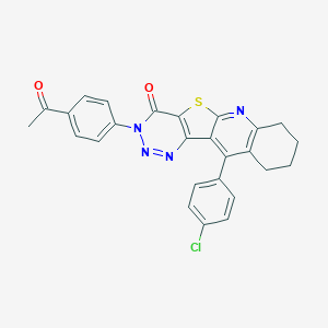 molecular formula C26H19ClN4O2S B289919 3-(4-acetylphenyl)-11-(4-chlorophenyl)-7,8,9,10-tetrahydro[1,2,3]triazino[4',5':4,5]thieno[2,3-b]quinolin-4(3H)-one 