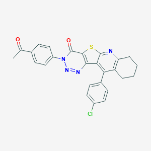 3-(4-acetylphenyl)-11-(4-chlorophenyl)-7,8,9,10-tetrahydro[1,2,3]triazino[4',5':4,5]thieno[2,3-b]quinolin-4(3H)-one