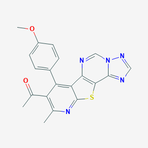 molecular formula C20H15N5O2S B289920 1-[7-(4-Methoxyphenyl)-9-methylpyrido[3',2':4,5]thieno[2,3-e][1,2,4]triazolo[1,5-c]pyrimidin-8-yl]ethanone 