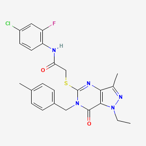 molecular formula C24H23ClFN5O2S B2899200 N-(4-chloro-2-fluorophenyl)-2-({1-ethyl-3-methyl-6-[(4-methylphenyl)methyl]-7-oxo-1H,6H,7H-pyrazolo[4,3-d]pyrimidin-5-yl}sulfanyl)acetamide CAS No. 1357782-52-5