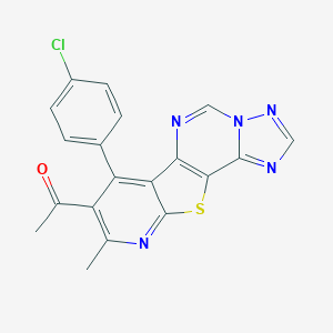 molecular formula C19H12ClN5OS B289921 1-[7-(4-Chlorophenyl)-9-methylpyrido[3',2':4,5]thieno[2,3-e][1,2,4]triazolo[1,5-c]pyrimidin-8-yl]ethanone 