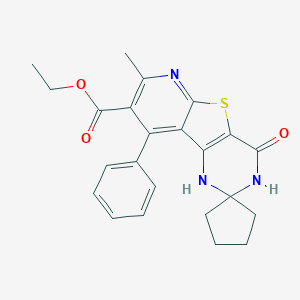 molecular formula C23H23N3O3S B289922 9-Phenyl-4-oxo-7-methyl-3,4-dihydrospiro[pyrido[3',2':4,5]thieno[3,2-d]pyrimidine-2(1H),1'-cyclopentane]-8-carboxylic acid ethyl ester 