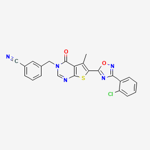 molecular formula C23H14ClN5O2S B2899230 3-((6-(3-(2-chlorophenyl)-1,2,4-oxadiazol-5-yl)-5-methyl-4-oxothieno[2,3-d]pyrimidin-3(4H)-yl)methyl)benzonitrile CAS No. 1326832-82-9