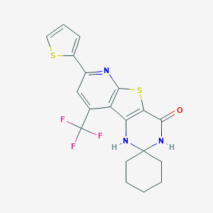 molecular formula C19H16F3N3OS2 B289924 7'-(2-thienyl)-9'-(trifluoromethyl)-2',3'-dihydrospiro(cyclohexane-1,2'-pyrido[3',2':4,5]thieno[3,2-d]pyrimidine)-4'(1'H)-one 