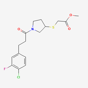 molecular formula C16H19ClFNO3S B2899249 Methyl 2-((1-(3-(4-chloro-3-fluorophenyl)propanoyl)pyrrolidin-3-yl)thio)acetate CAS No. 2034407-71-9