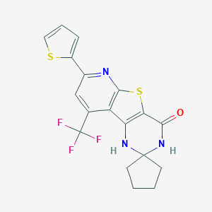 molecular formula C18H14F3N3OS2 B289925 7'-(2-thienyl)-9'-(trifluoromethyl)-2',3'-dihydrospiro(cyclopentane-1,2'-pyrido[3',2':4,5]thieno[3,2-d]pyrimidine)-4'(1'H)-one 